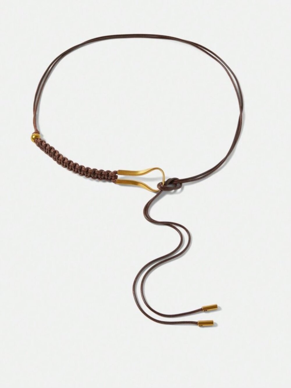 Brown Woven Cord Belt with Gold Hook Buckle